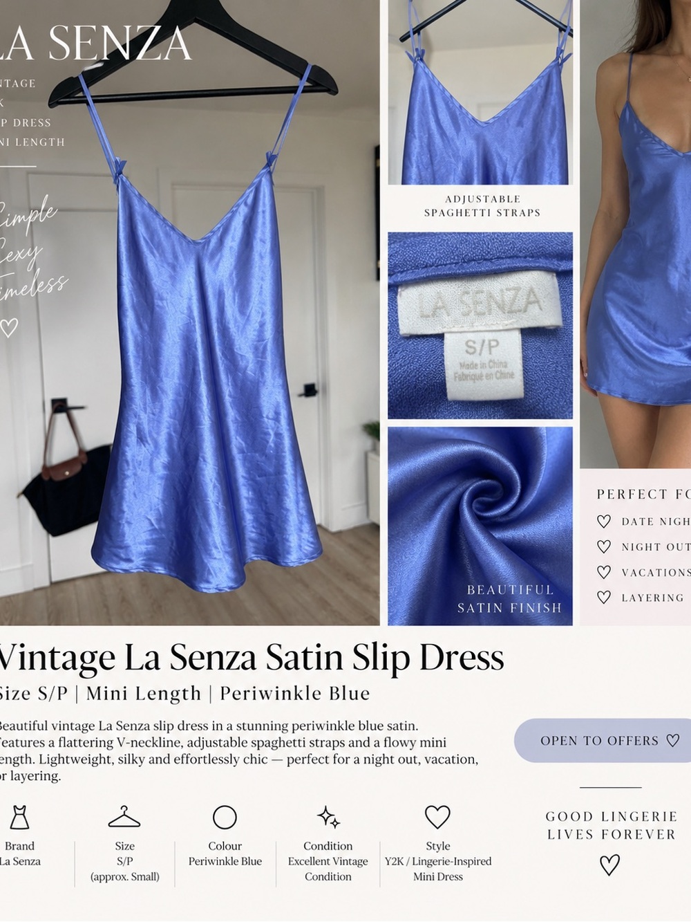 La SENZA Periwinkle Satin Slip Mini Dress